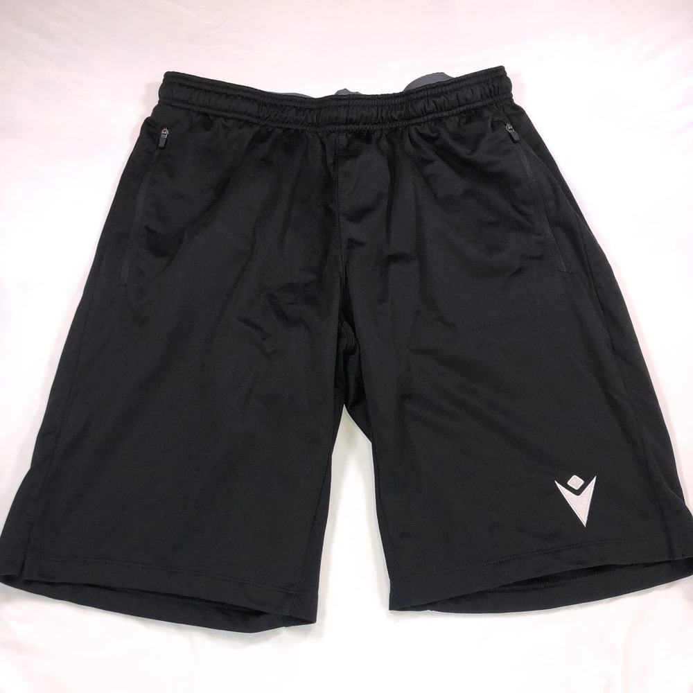 Macron Mens XXL Black Athletic Training Shorts Zipper Pockets Soccer Gym Workout